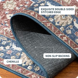 ILANGO Area Rugs 5x7, Distressed Traditional Rugs for Living Room Machine Washable Area Rugs Dedroom with Rubber Backing Non Slip Carpet for Farmhouse Dining Room, Ultra-Thin, Foldable, Easy Clean