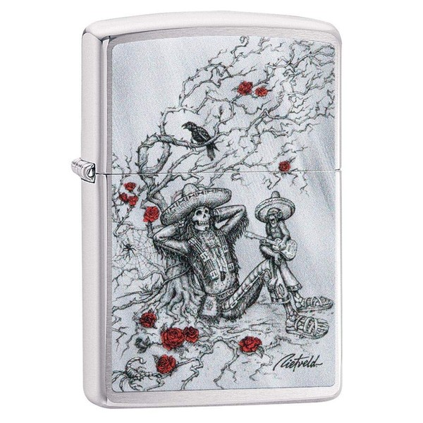 Zippo Lighter - Personalized Custom Message Engraved on Back for Rietveld Sit Back and Relax Skull Windproof Zippo Lighter #49144