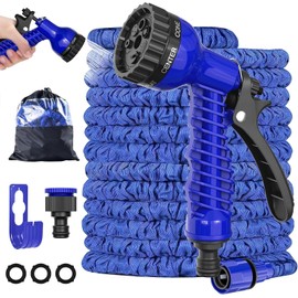 LINGKY LINGKY Flexibler Gartenschlauch mit 7 Funktion 7,5m, Wasserschlauch flexibel mit 3-Fach Latexkern inkl. Adapter f1r 1/2' 3/4' Zoll und Wandhalterung, dehnbarer flexiSchlauch, Garden Hose