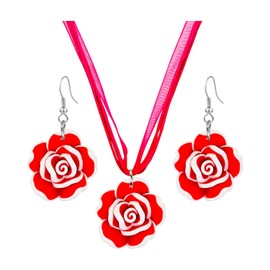 QUSIJIA 4 Pairs Tropical Bohemian Dangle Earrings For Women Hawaii Plant Daisy Flower Drop Earrings Set (red)
