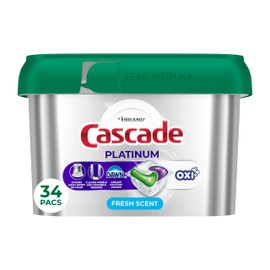 Cascade Platinum + Oxi Dishwasher Pods, Dishwasher Detergent, Dish Detergent Soap, Fresh, 34 Count