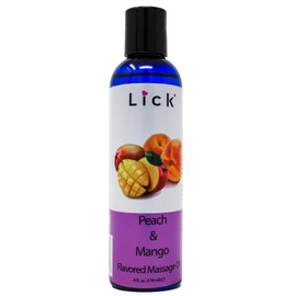 Lick Peach & Mango Flavored Muscle Massage Oil for Massage Therapy - Natural Oil with Almond and Coconut Essential Oils - Multipurpose Aromatic Absorption Full Body Massage Oil - 4 fl. oz.