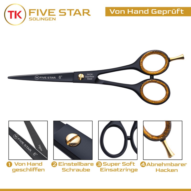 Five Star Solingen Vegas Black Professional 6 Inch Sharp Hairdressing