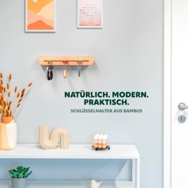 eluno Key Holder with Practical Shelf, Key Holder, Key Holder with Continuous Groove - Modern Bamboo Key Holder