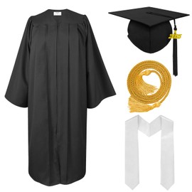 Herrenbek Matte Cap and Gown with graduation Honor Cords, Plain Stole, and 2025 Tassels for High School and Bachelor(Black)