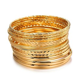 12Pcs Bohemian Indian Chunky Stackable Textured Bangle Bracelet Set Multilayer Boho Cable Rhinestone Bead Bracelet for Women Friend Vintage African Wedding Jewelry Birthday Gift-A gold-1