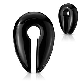 Pierced Owl Black Agate Semi Precious Stone Keyhole Hanging Gauge Stretcher Plug Earrings, Sold as a Pair (12mm (1/2"))