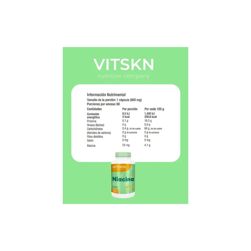Niacina Vitamina B3 Súper Premium Vit Skn 60 Cápsulas Sabor