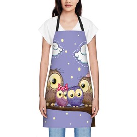Smooffly Owls Family Apron Unisex Adjustable Bib Apron, Cooking Kitchen Chef Apron, Women Men Apron for Home Kitchen, Restaurant, Coffee house