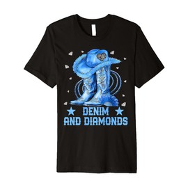 Denim and Diamonds Country Western Cowboy Cowgirl Boots Hat Premium T-Shirt