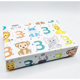 4 Sheets 4 Tags 3rd Birthday Boy Girl Unisex Multi Coloured JUNGLE Theme Wrapping Paper Age 3 Cute Fun Attractive Birthday Giftwrap (PA)