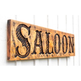SALOON Sign - Large Carved 40x10 Western Cowboy Bar Decor - Carved Wood Wall Art
