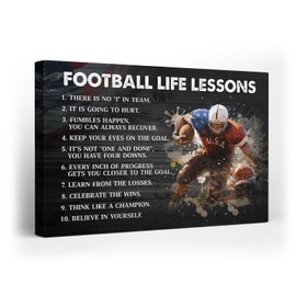 Kuphsod Football Canvas Wall Art Motivational Football Players Print Painting Football Life Lessons Picture Sports Gift Home Decor For Living Room Bathroom Framed Ready To Hang 16x24 Inch