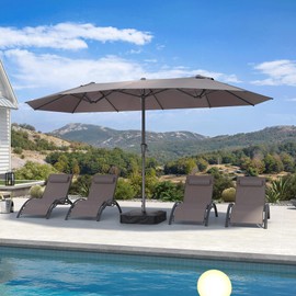 PURPLE LEAF 14ft Patio Umbrella Outdoor Double-Sided Umbrella with Base and Crank Rectangle Market Table Umbrella for Pool Deck Garden, Light Grey
