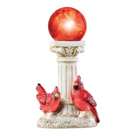 Collections Etc Solar Powered Hand-Painted Cardinals Orb Light
