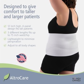 AltroCare 4 Panel, 12" high, Plus Size Post Surgery Abdominal Binder, Fits 30" to 45" Waist