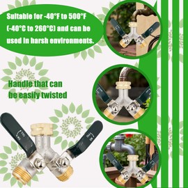 EJW Garden Hose Heavy Duty Brass Splitte Outdoor Y Splitter Y Valve Water Garden Hose Adapter 2 Way Long Handle high Flow Splitter Faucet Splitter Valve 3/4 Inch GHT Thread(JASPER)