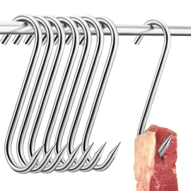8 Pcs Meat Hook 8 Inch 10 mm Stainless Steel Hanging Meat Hook Butcher Hooks Processing S Shaped Beef Equipment Heavy Duty Beef Hanging Holder Flesh Hangers for Beef Sausage Fish Turkey Chicken Ribs
