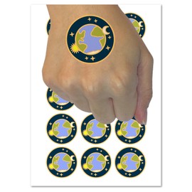 Earth Sun Moon Stars Temporary Tattoo Water Resistant Fake Body Art Set Collection - 54 1" Tattoos (1 Sheet)