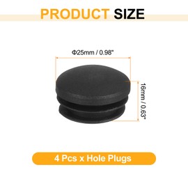 sourcing map Plastic Hole Plugs, 4Pcs 17x25mm Round Pipe Tubing End Cap, Pipe Tube Insert Cap, Table Chair Leg Hole Covers for Table Chair Legs, Metal Tubing, Fences, Black