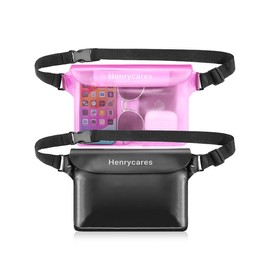 Henrycares Waterproof Fanny Pack for Swimming, 2 Pack Waterproof Pouch with Adjustable Waist Strap, Dry Bag for Women Men for Pool Boat Kayak Paddle Board (Black+Crystal Pink)