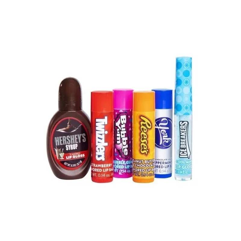 Set De Bálsamos Labiales Y Gloss Hershey Candy Scented Mix