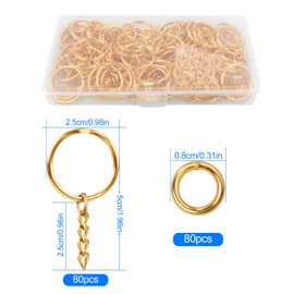 80PCS Key Chain Rings with Chain and 80PCS Open Jump Rings Metal Splits Key Ring Hoops (25mm) with Chain for DIY Other Crafts Jewelry Making, Keyring Making Gold
