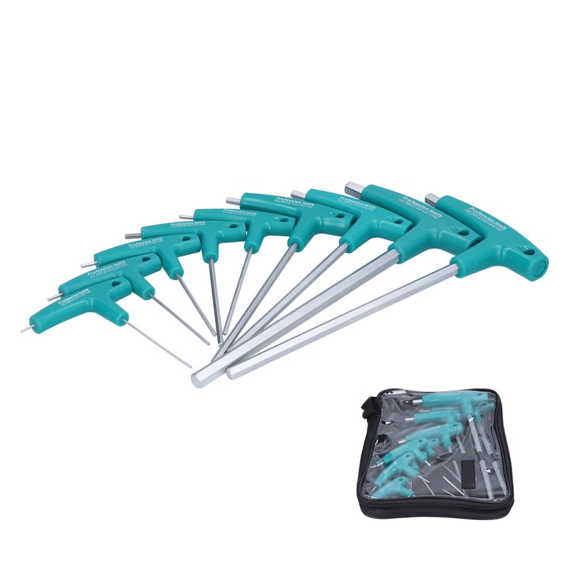 9Pcs Hex Wrench TShape Double Head NonSlip Handle Screw Tightening