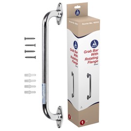 Dynarex Rotating Flange Knurled Grab Bar-16 Inch, Stainless Steel with Textured, Non-Slip Center of the Safety Rail, Weight Capacity of 300 Pounds, Silver, 1-Rotating Flange Knurled Grab Bar-16 inch