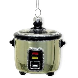 The Bridge Collection 3.25" Glittery Hand-Painted Glass Slow Cooker Ornament - Crock Kitchen Appliance Christmas Ornaments