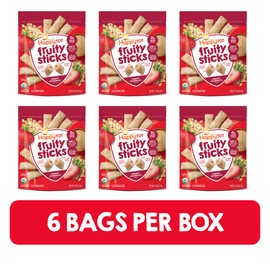 HAPPYTOT Organics Fruity Sticks, Oat & Fruit Filled Grain Sticks, Strawberry, Organic Toddler Snack, 2.5 Ounce Bag (Pack of 6)