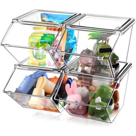 Yerliker Yerliker Clear Plastic Storage Bins with Lids Large Stackable Pantry Storage Organizer Bins Kitchen Organization Cabinet Organizers Ideal Containers for Fridge, Kitchen, Cabinets, Bathroom (4 Pcs)