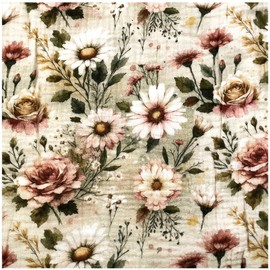 Muslin Flower Double Gauze Digital Print from 0.5 m x 1.38 m Cotton Fabric Sold by the Metre, Motif: Flowers 5