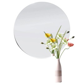 DARENYI 12 inch Glass Round Mirror, Frameless Wall Mounted Mirror Self Adhesive Circle Mirror, Round Mirror Plate Trays for Home Bathroom Living Room