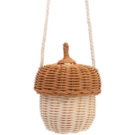 Atyhao Kids Rattan Storage Basket,Acorn Shaped Hand Woven Decorative Basket Bag for Boys Girls Photography Props (Small Shoulder Bag)