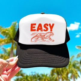 Easy Tiger Red Trucker Hat Funny Tiger Graphic Adult Foam Front Classic 5 Panel Mesh Snapback White/Black Trucker Hat