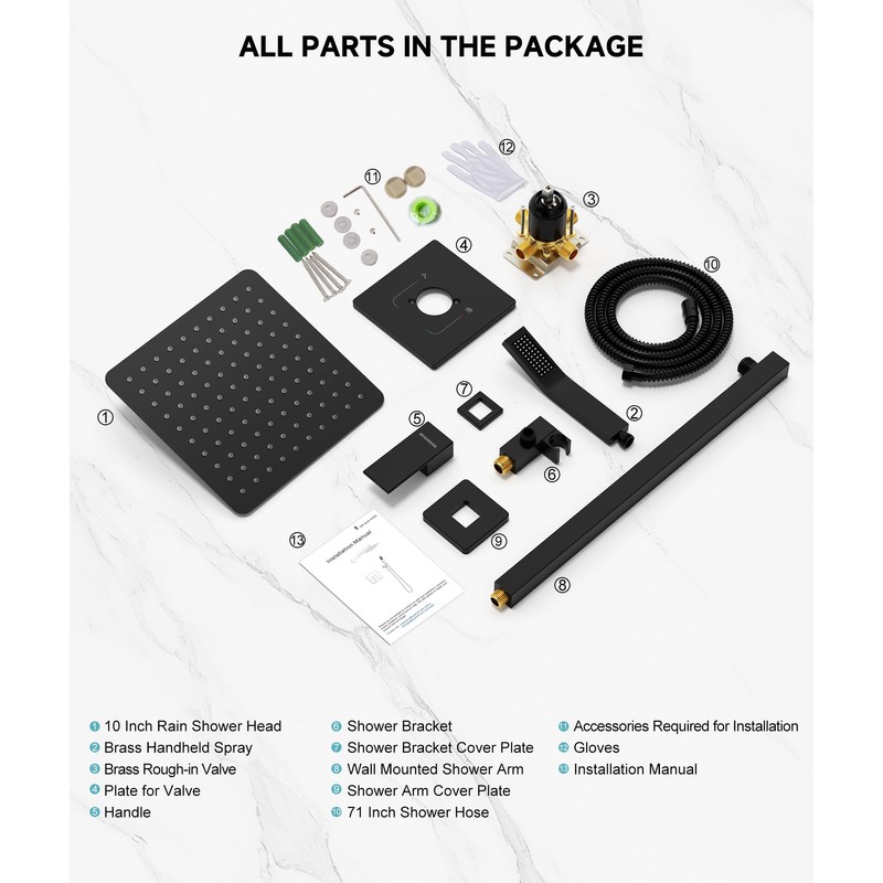 SR SUN RISE Shower System Bathroom 10 Inch Rainfall Shower