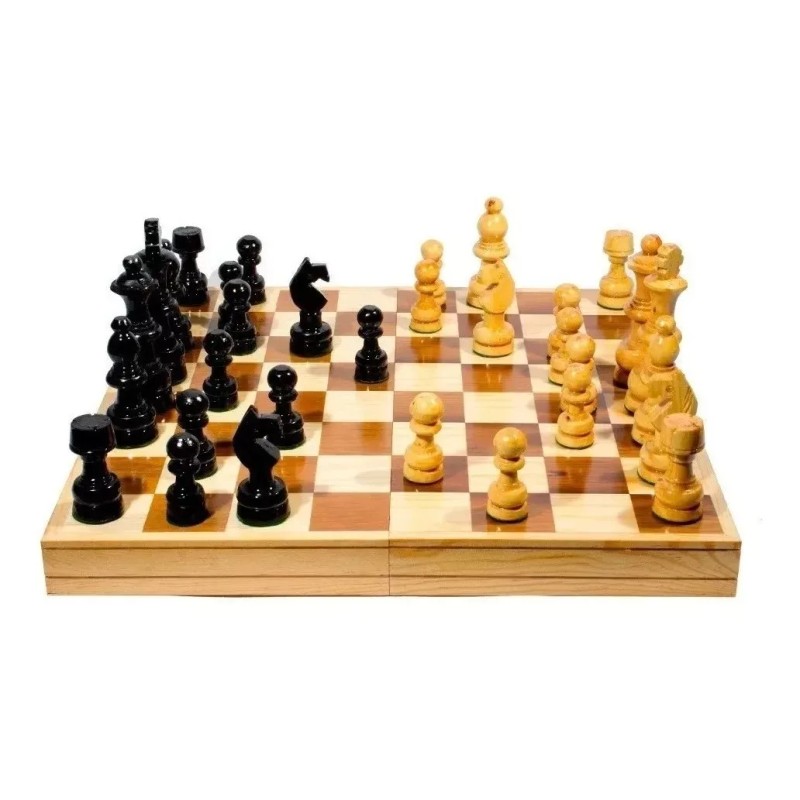 CASTILLO DIDÁCTICO Ajedrez De Madera 40x40cm. 32pzs. Tablero Plegable, Jgo