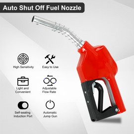 EASYBERG 3/4" NPT Auto Fuel Nozzle, Auto Shut Off Fuel Nozzle with 3-speed Padlock, Spout 15/16" for Gasoline, Diesel, Biodiesel and Kerosene, Red