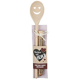 High Quality Wooden Cooking Spoon Height 30 cm with Face and Spice Mix 15 g and Recipe Idea in Gift Shape
