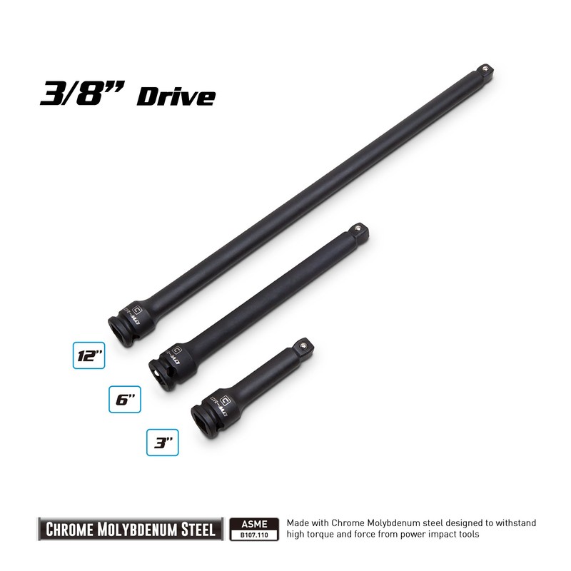 Capri Tools 3/8-Inch Drive Wobble Impact Extension Bar Set, CrMo,