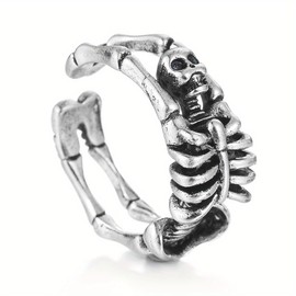 Genérico Anillo Ajustable Unisex de Esqueleto Estilo Punk o Gótico, Plata