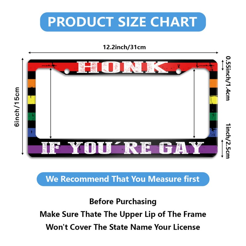 Honk If You're Gay License Plate Frame Pride Funny Stainless