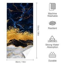 Marble Blue Gold Decorative Hand Towels for Bathroom 14x28 Inch,Navy Blue Grey Gold Bath Hand Towels Set of 2 for Kitchen Gym Spa Hotel Farmhouse Home Decorations