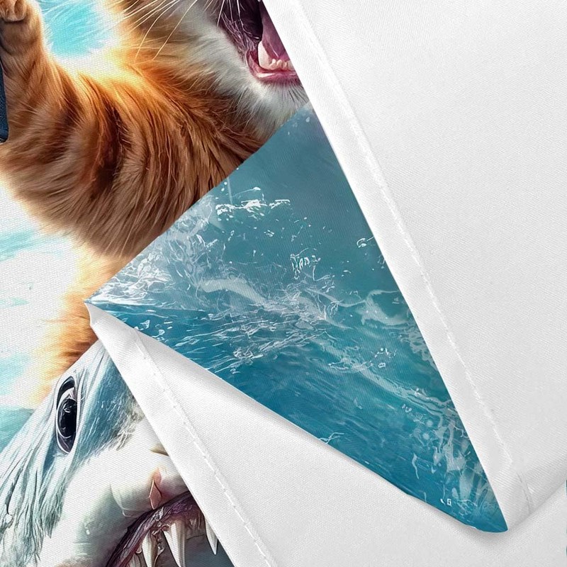 Funny Cat Shower Curtain for Kids, Cute Kitten Riding Shark