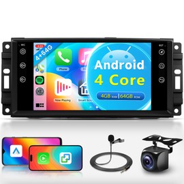4Core 4G+64G Android Car Radio for Jeep Wrangler JK 2007-2018, Compass Patriot Dodge RAM 1500/2500 2009-2012, Touchscreen Car Stereo Wirelss Carplay Android Auto GPS Navigator WiFi Backup Camera