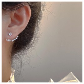 Inilbran Boho Crystal Rhinestone Ear Jackets Earrings Silver Rhinestone Stud Earrings Vintage Crystal Bar Jacket Earrings Sparkly Cz Crystal Earrings Jewelry for Women and Girls