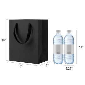 Generic Black Gift Bags With Handles Large Paper Bags Bulk for Party Shopping Wedding BirthdaySize: 8x5x10 Inch-16-PCS, Color: Black, thickness: 250gsm
