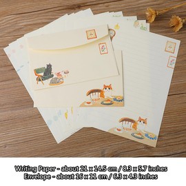 RuiChy Letter Set, A5 Letter Set, 12 Envelopes, 24 Stationery Papers, Cat Theme, Ruled, Stationery Paper, Gift Envelopes, Simple Love Letters, Message Cards, Fashionable, Invitations, Weddings,