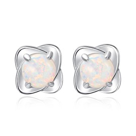Dreamboat Opal Stud Earrings 925 Sterling Silver Fire Opal Jewelry Hypoallergenic Opal Four Leaf Clover Earrings Christmas Birthday Gift for Women